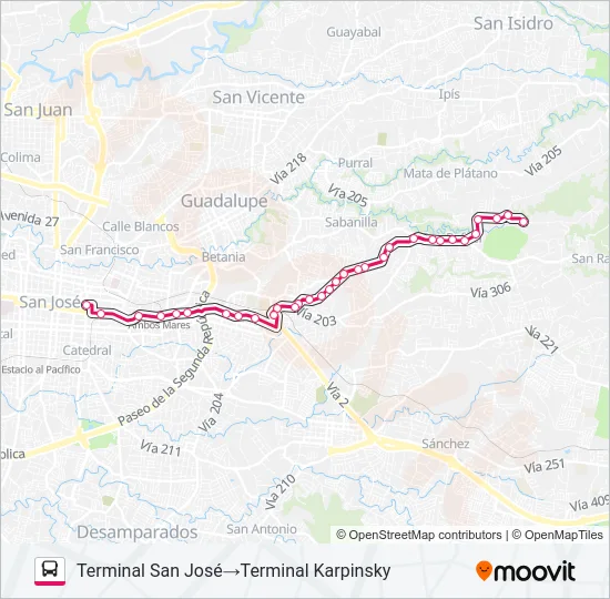 SAN JOSÉ - SAN PEDRO - SAN RAFAEL - SALITRILLOS - KARPINSKY Bus Line Map