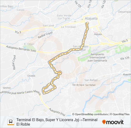 Mapa de ALAJUELA - CALLE EL URBANO de autobús