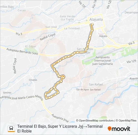 ALAJUELA - CALLE EL URBANO Bus Line Map