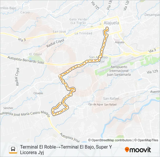 ALAJUELA - CALLE EL URBANO Bus Line Map