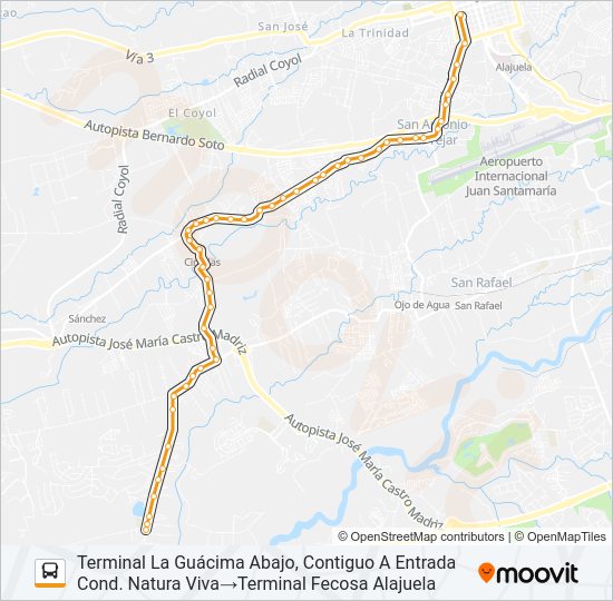 Mapa de ALAJUELA - LA GUÁCIMA ABAJO de autobús