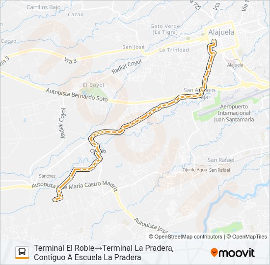 Mapa de ALAJUELA-CIRUELAS-LA PRADERA de autobús