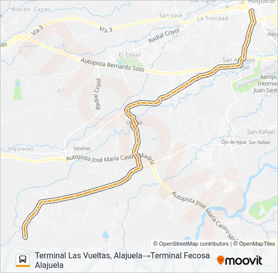 ALAJUELA - LA GUÁCIMA - LAS VUELTAS Bus Line Map