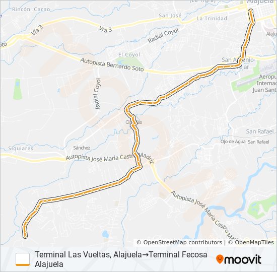 ALAJUELA - LA GUÁCIMA - LAS VUELTAS bus Line Map