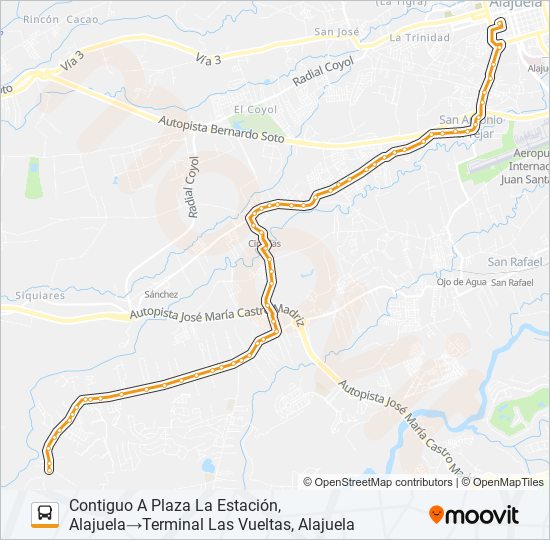 Mapa de ALAJUELA - LA GUÁCIMA - LAS VUELTAS de autobús