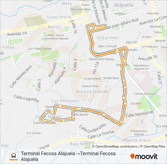 Mapa de ALAJUELA - MONSERRAT - VILLA BONITA de autobús