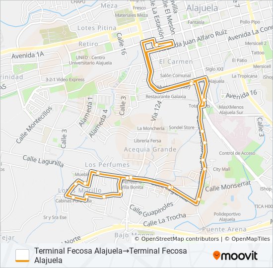 Mapa de ALAJUELA - MONSERRAT - VILLA BONITA de autobús