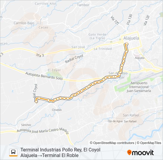 Mapa de ALAJUELA - CIRUELAS - INDUSTRIAS CÁRNICAS - POLLO REY de autobús