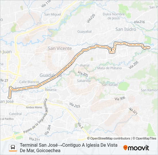 Mapa de SAN JOSÉ - IPÍS - VISTA DE MAR de autobús