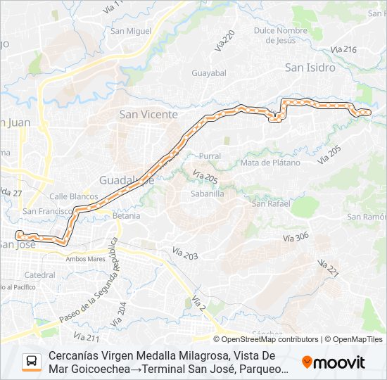 Mapa de SAN JOSÉ - IPÍS - VISTA DE MAR de autobús