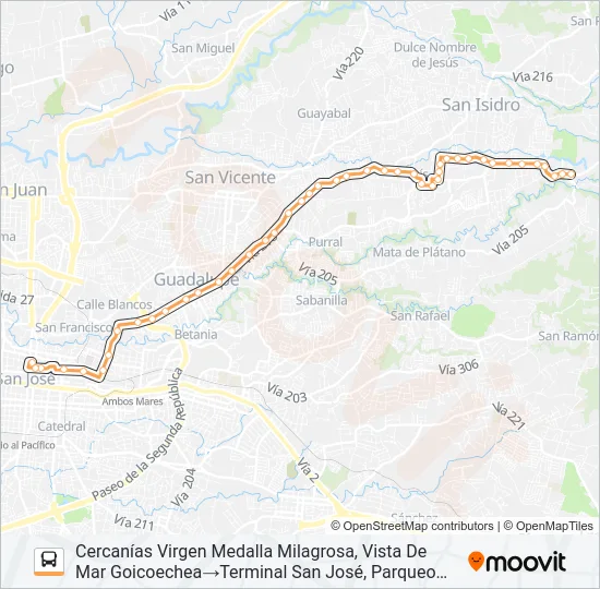 SAN JOSÉ - IPÍS - VISTA DE MAR Bus Line Map