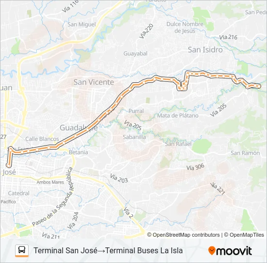 SAN JOSÉ - VISTA DE MAR - LA ISLA Bus Line Map