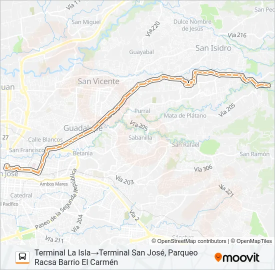 SAN JOSÉ - VISTA DE MAR - LA ISLA Bus Line Map