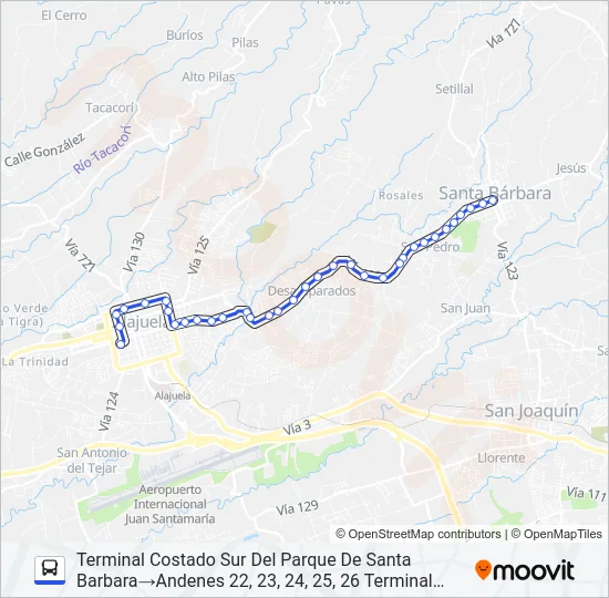 ALAJUELA - SANTA BÁRBARA Bus Line Map