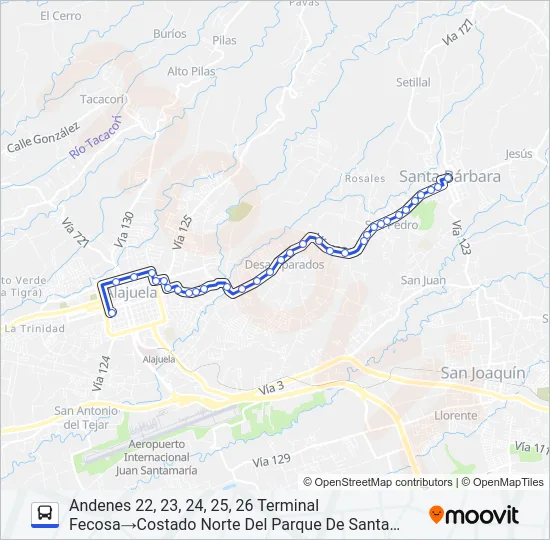 ALAJUELA - SANTA BÁRBARA Bus Line Map