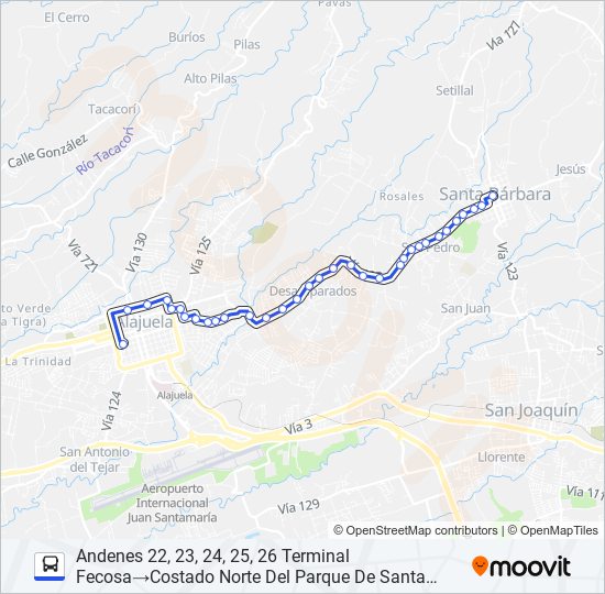 Mapa de ALAJUELA - SANTA BÁRBARA de autobús