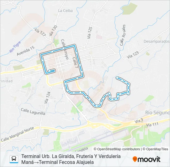 ALAJUELA - URB. LA GIRALDA Bus Line Map