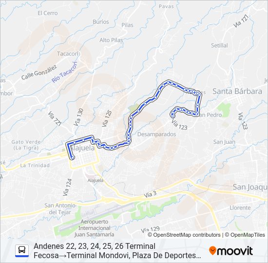 Mapa de ALAJUELA - ROSALES DE DESAMPARADOS de autobús