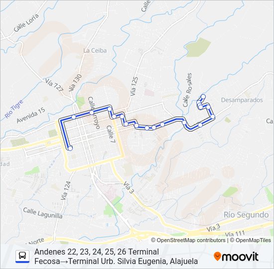 Mapa de ALAJUELA - URB. SILVIA EUGENIA DE DESAMPARADOS de autobús