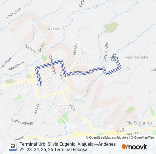 ALAJUELA - URB. SILVIA EUGENIA DE DESAMPARADOS Bus Line Map