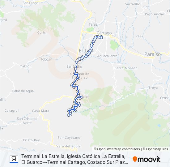 CARTAGO - LA ESTRELLA DE EL GUARCO bus Line Map