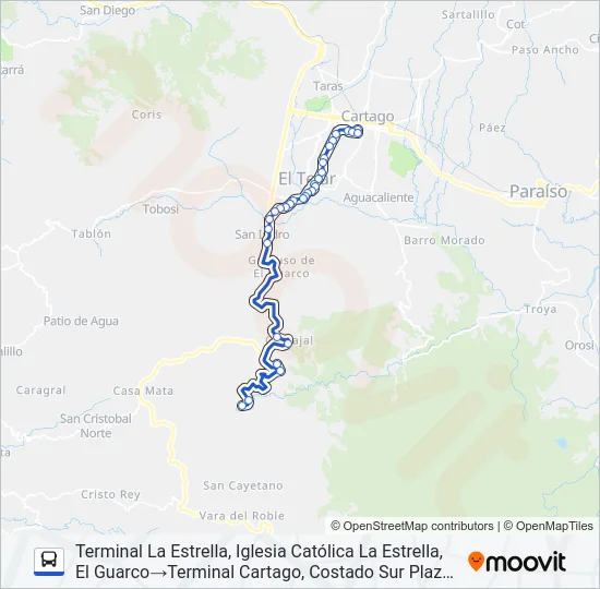 CARTAGO - LA ESTRELLA DE EL GUARCO Bus Line Map