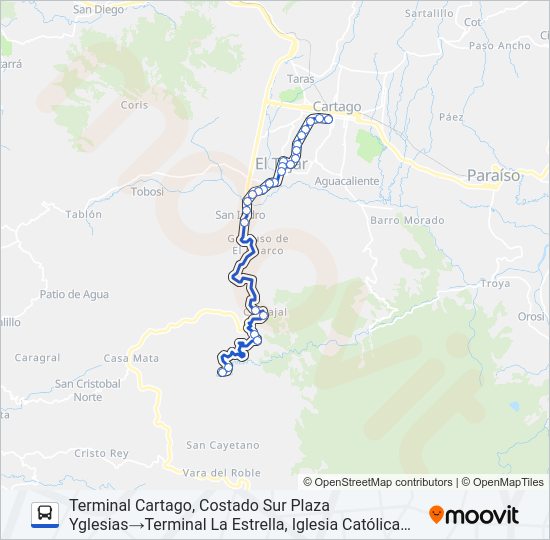 CARTAGO - LA ESTRELLA DE EL GUARCO Bus Line Map