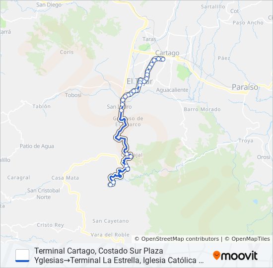Mapa de CARTAGO - LA ESTRELLA DE EL GUARCO de autobús