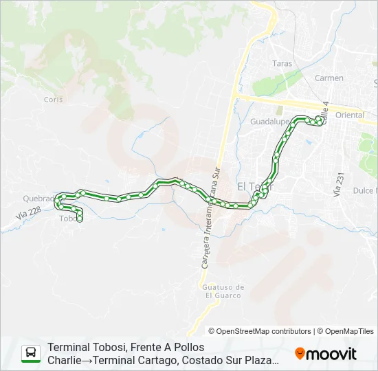 CARTAGO - TOBOSI Bus Line Map