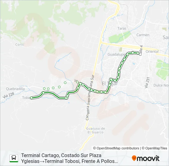 CARTAGO - TOBOSI Bus Line Map