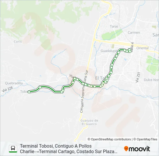 CARTAGO - TOBOSI Bus Line Map