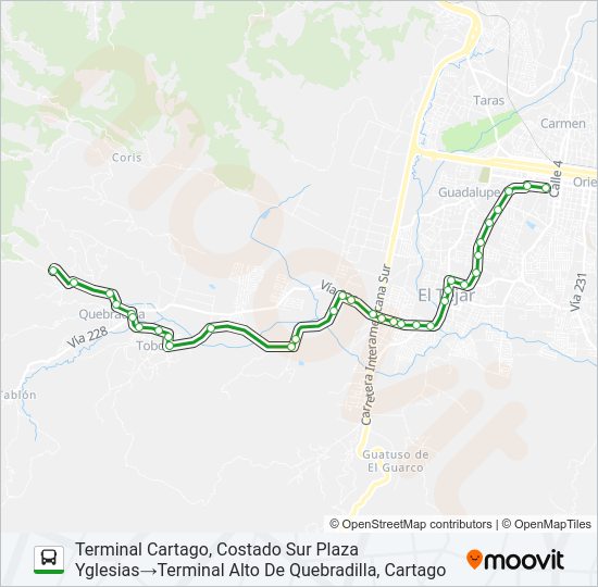 Mapa de CARTAGO - TOBOSI de autobús