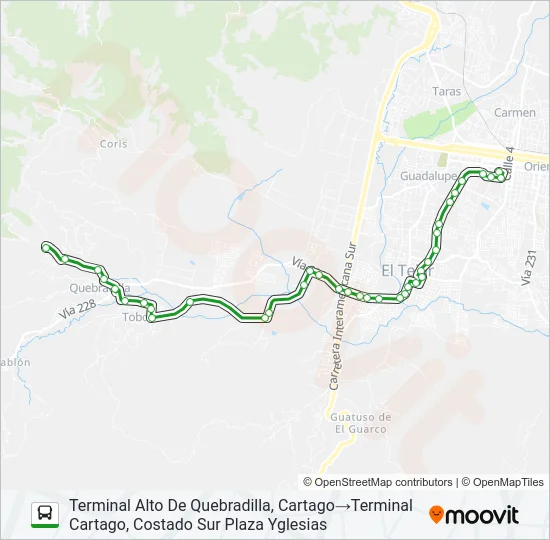 CARTAGO - TOBOSI Bus Line Map