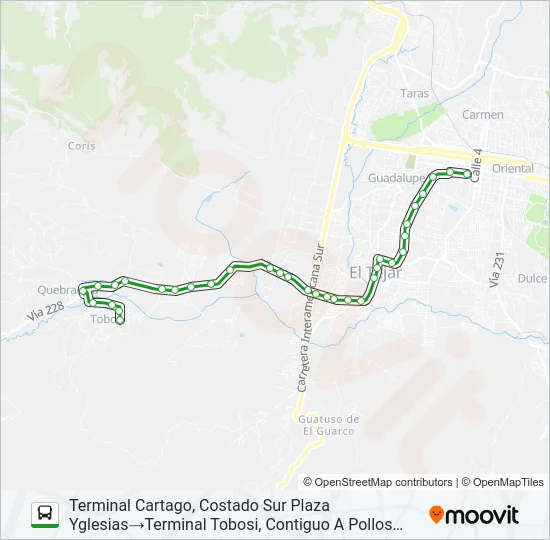 CARTAGO - TOBOSI Bus Line Map