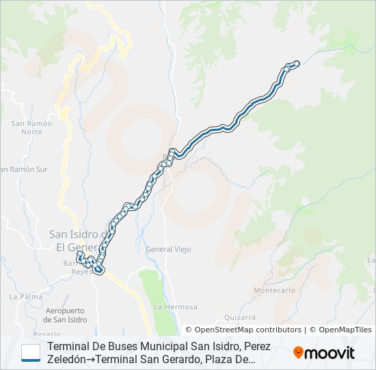 Mapa de SAN ISIDRO DE PÉREZ ZELEDÓN - SAN GERARDO de autobús