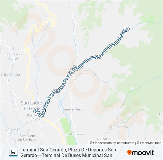 Mapa de SAN ISIDRO DE PÉREZ ZELEDÓN - SAN GERARDO de autobús