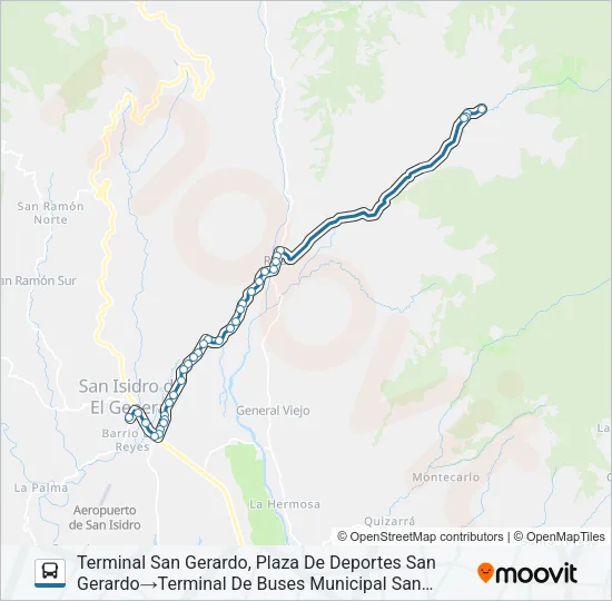 SAN ISIDRO DE PÉREZ ZELEDÓN - SAN GERARDO Bus Line Map
