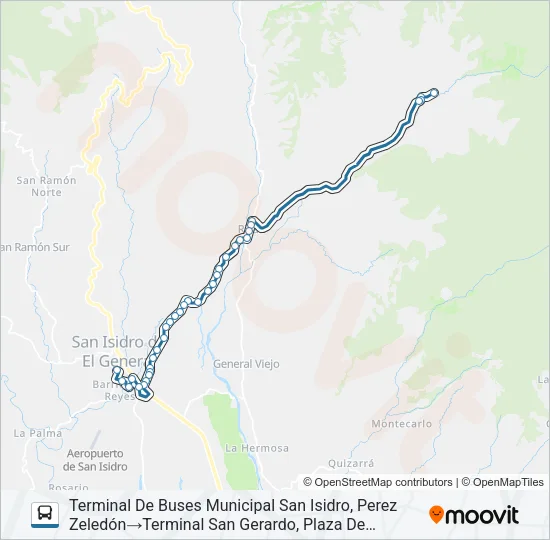 SAN ISIDRO DE PÉREZ ZELEDÓN - SAN GERARDO Bus Line Map