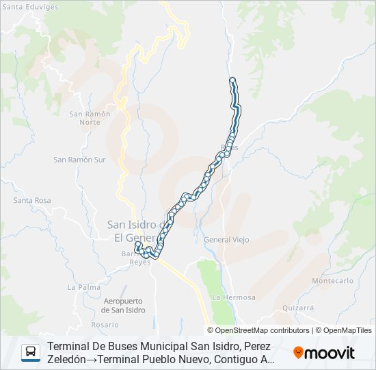 Mapa de SAN ISIDRO DE PÉREZ ZELEDÓN - PUEBLO NUEVO de autobús