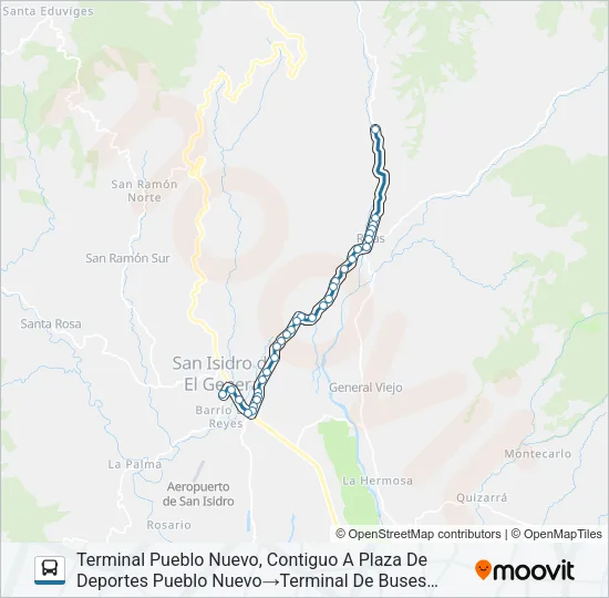 SAN ISIDRO DE PÉREZ ZELEDÓN - PUEBLO NUEVO Bus Line Map