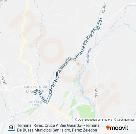 Mapa de SAN ISIDRO DE PÉREZ ZELEDÓN - RIVAS POR UNIVERSIDAD de autobús