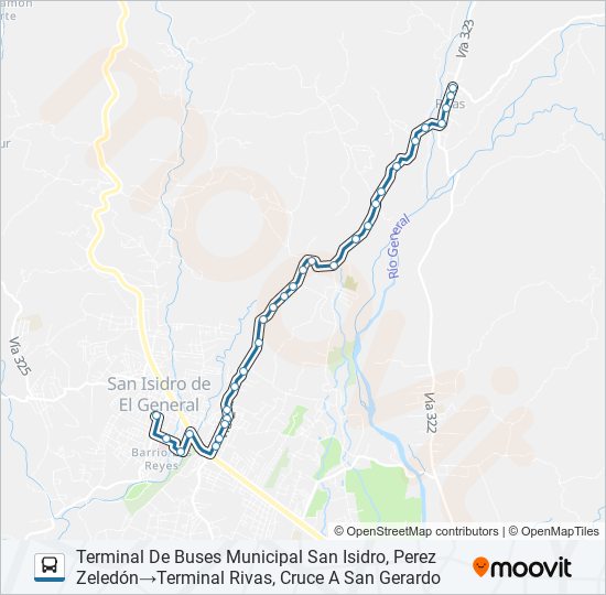 Mapa de SAN ISIDRO DE PÉREZ ZELEDÓN - RIVAS POR UNIVERSIDAD de autobús