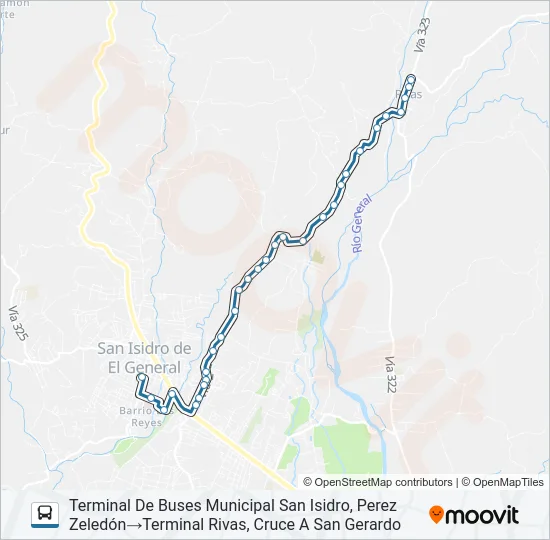 SAN ISIDRO DE PÉREZ ZELEDÓN - RIVAS POR UNIVERSIDAD Bus Line Map