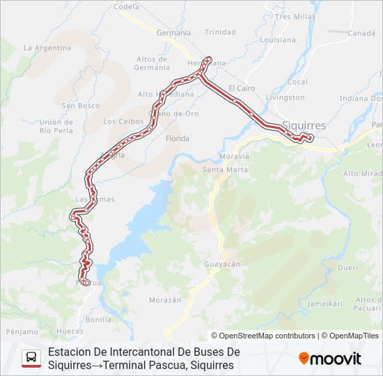 Mapa de SIQUIRRES - PASCUA de autobús