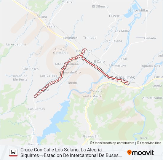 Mapa de SIQUIRRES - LA ALEGRÍA de autobús