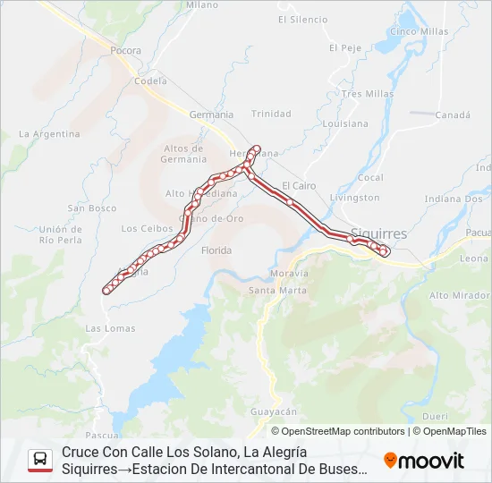 SIQUIRRES - LA ALEGRÍA Bus Line Map