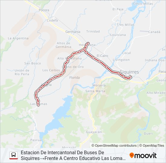 Mapa de SIQUIRRES - LA ALEGRÍA de autobús