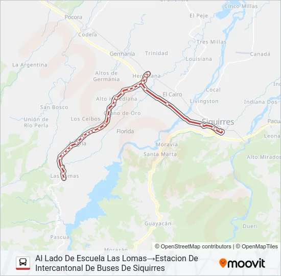 SIQUIRRES - LA ALEGRÍA Bus Line Map