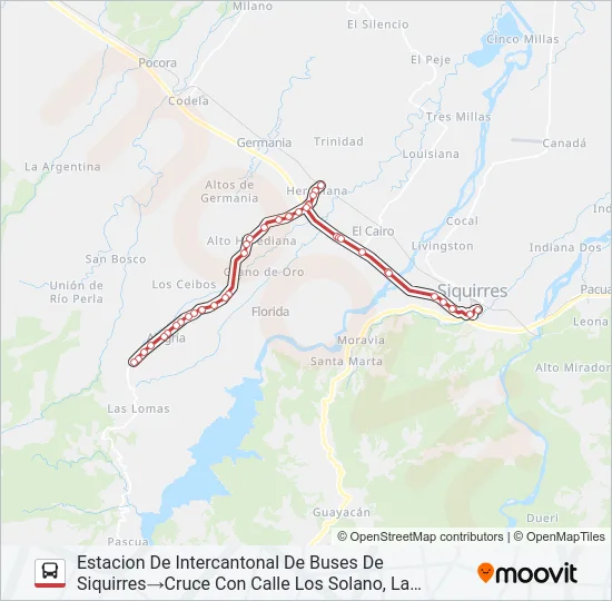 SIQUIRRES - LA ALEGRÍA Bus Line Map