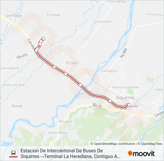 SIQUIRRES - LA HEREDIANA Bus Line Map